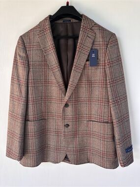 NEW Stafford Wool Sport Coat Blazer Jacket Brown Plaid Mens 42R $198 Classic Fit